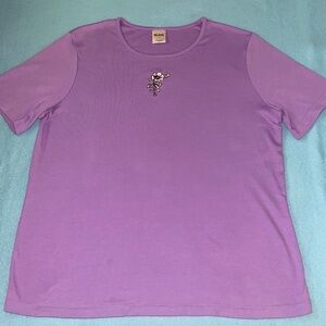 BLAIR floral embroidered short sleeve round neckline t-shirt purple NEW size L